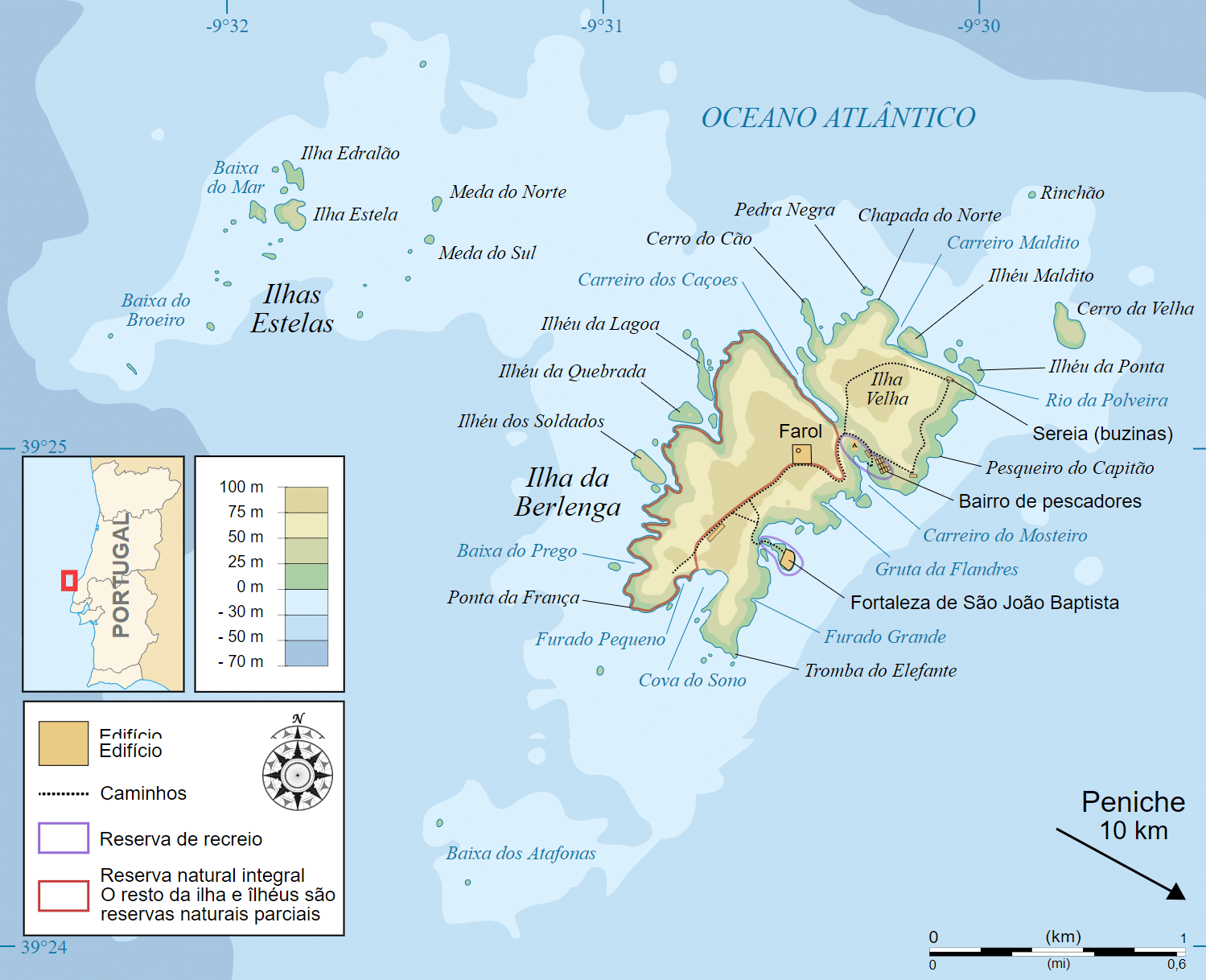 Ubicación de Berlengas Mapa de Berlengas en la geografía de Portugal continental